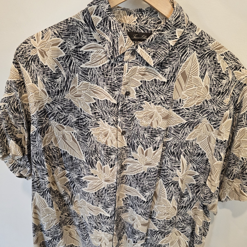 Tasso Elba Black and Cream Floral Shirt